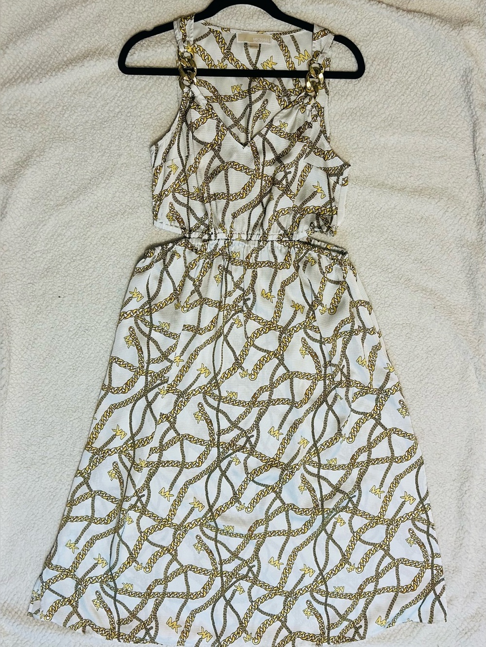 Michael Kors White Midi Dress with Gold Rope Print